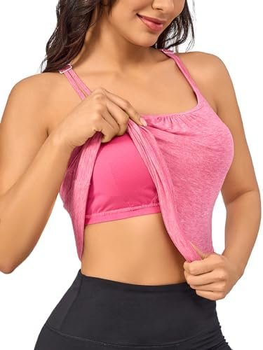 Women's Workout Yoga Racerback Tank Tops with Built in Shelf Bra Tank Tops for Women 2024 Summer Sleeveless Cami Shirts