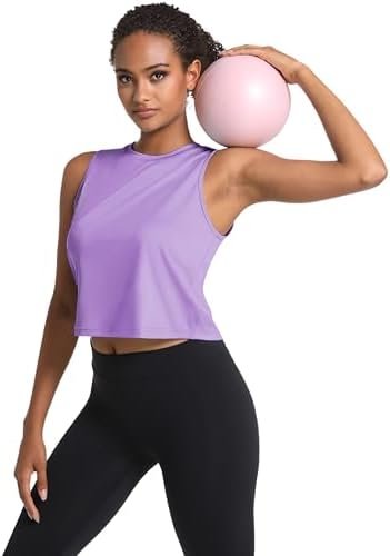 Women's Workout Cropped Tops UPF 50+ Athletic Running Tank Tops Sleeveless Gym Sports Muscle Shirts