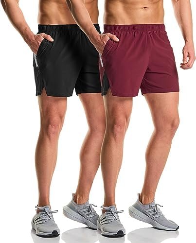 2 Pack Men's Active Running Shorts, Exercise Workout Shorts, Quick Dry Mesh Sports Athletic Shorts with Pockets