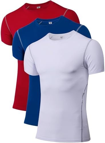 Men's Compression Shirts Athletic Workout Shirt Short Sleeve Sports T Shirts Baselayer Undershirts Gym Tops 2/3 Pack