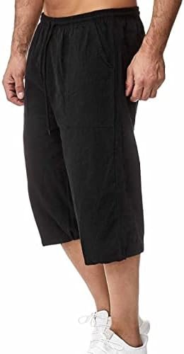 Mens Casual Soft Linen Long Shorts Knee Length Sport Running Lounge Work Shorts Capri Pant