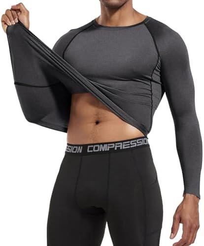 Men's (Pack of 3) Cool Dry Compression Long Sleeve Sports Baselayer T-Shirts Tops