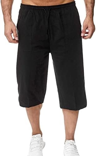 Mens Casual Soft Linen Long Shorts Knee Length Sport Running Lounge Work Shorts Capri Pant