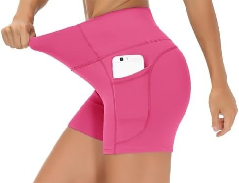 High Waist Yoga Shorts for Women's Tummy Control Fitness Athletic Workout Running Shorts with Deep Pockets