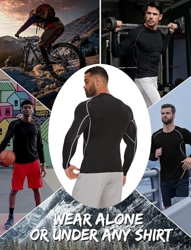 3 Pack Men's Compression Shirt Athletic Workout T-Shirts Top Long Sleeve Base Layer Patchwork Sport Undershirt