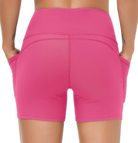 High Waist Yoga Shorts for Women's Tummy Control Fitness Athletic Workout Running Shorts with Deep Pockets