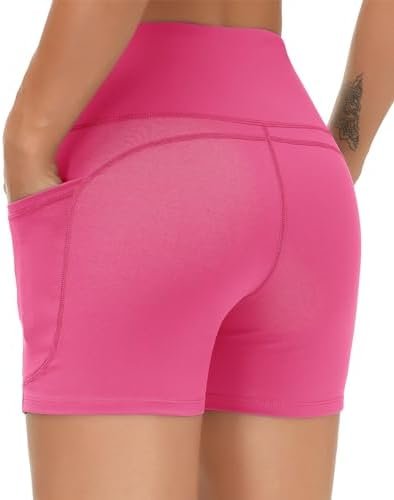 High Waist Yoga Shorts for Women's Tummy Control Fitness Athletic Workout Running Shorts with Deep Pockets