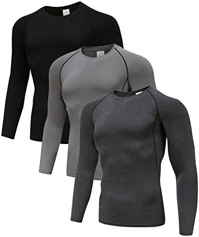 Men's (Pack of 3) Cool Dry Compression Long Sleeve Sports Baselayer T-Shirts Tops