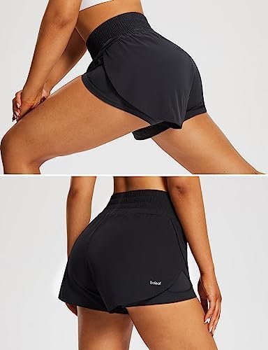 Women's Workout Running Shorts 2 in 1 Spandex High Waisted 3" Athletic Shorts with Liner Pockets