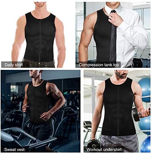 Mens Compression Shirt Belly Slimming Body Shaper Vest Sleeveless Zipper Undershirt Tank Top Shapewear for Stomach