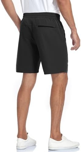 Men's Athletic Running Shorts Quick Dry Workout Shorts 8" Lightweight Sports Gym Shorts with Zipper Pockets