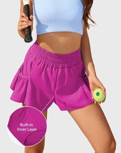 Women High Waisted Flowy Shorts Athletic Running Shorts with Pockets Quick Dry Gym Workout Summer Shorts