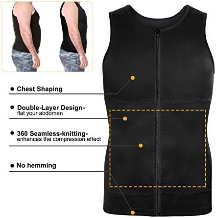 Mens Compression Shirt Belly Slimming Body Shaper Vest Sleeveless Zipper Undershirt Tank Top Shapewear for Stomach