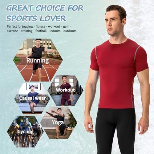 Men's Compression Shirts Short Sleeve Athletic Tops Cool Dry Running Undershirts Baselayer Sports Gym T-Shirt