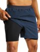 Mens 2 in 1 Running Shorts with Pockets, 5" Stretch Athletic Shorts with Compression Liner, Water Resistant Dry Fit