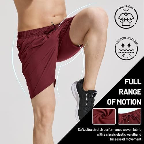 Men's Workout Running Shorts 7 Inch Lightweight Athletic with Zipper Pockets No Liner Quick-Dry Gym Active Shorts