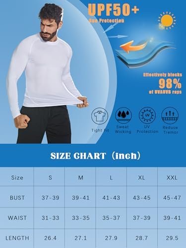 Men's Compression Shirts Long Sleeve UPF 50+ UV Sun Protection SPF Shirts Lightweight Fishing Swim T-Shirt