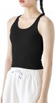 Ribbed Workout Short Racerback Tank Tops for Women with Built in Bra