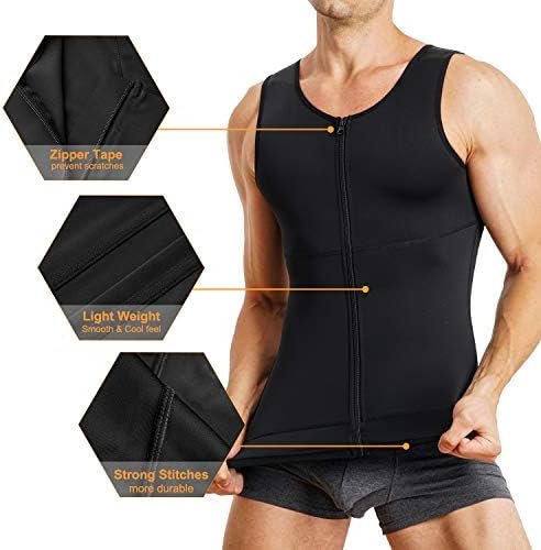 Mens Compression Shirt Belly Slimming Body Shaper Vest Sleeveless Zipper Undershirt Tank Top Shapewear for Stomach