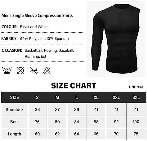 Mens One Arm Sleeve Compression Shirt 1/2 Long Sleeve Base Layer Sports Workout Basketball Top