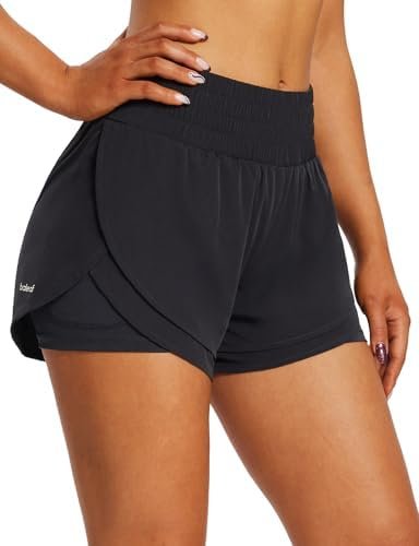 Women's Workout Running Shorts 2 in 1 Spandex High Waisted 3" Athletic Shorts with Liner Pockets