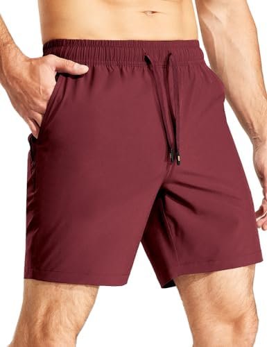 Men's Workout Running Shorts 7 Inch Lightweight Athletic with Zipper Pockets No Liner Quick-Dry Gym Active Shorts