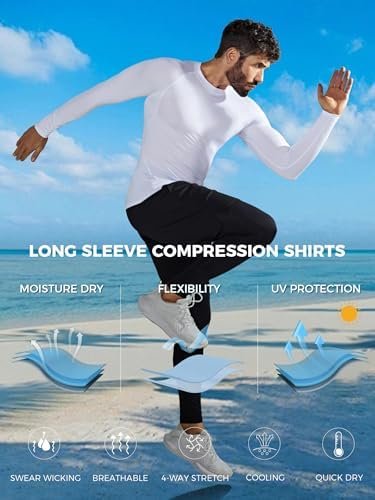 Men's Compression Shirts Long Sleeve UPF 50+ UV Sun Protection SPF Shirts Lightweight Fishing Swim T-Shirt