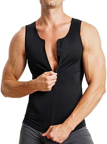 Mens Compression Shirt Belly Slimming Body Shaper Vest Sleeveless Zipper Undershirt Tank Top Shapewear for Stomach