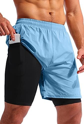 Men's 2 in 1 Running Shorts 7" Quick Dry Gym Athletic Workout Shorts for Men with Phone Pockets