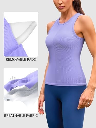 Workout Tank Tops for Women Seamless Full Length Gym Tops Athletic Yoga Top Built in Bra